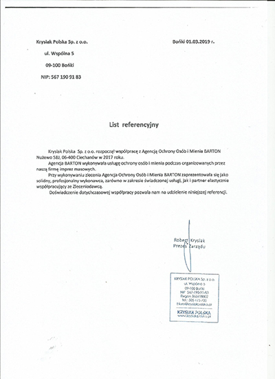 Referencja Agencja Ochrony Barton