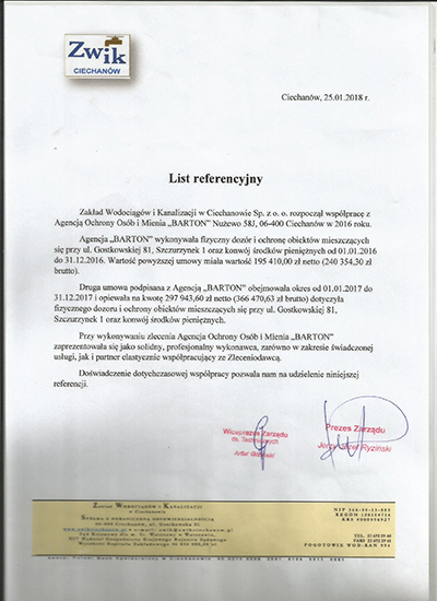 Referencja Agencja Ochrony Barton